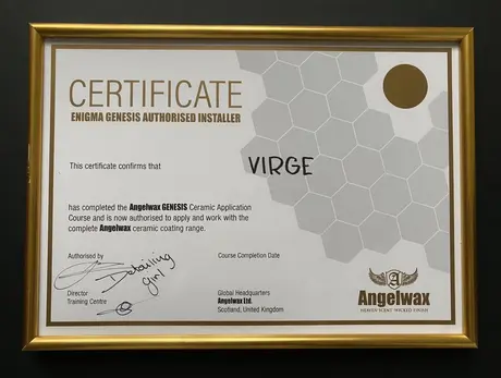 Angelwax Enigma Genesis volitatud paigaldaja sertifikaat
