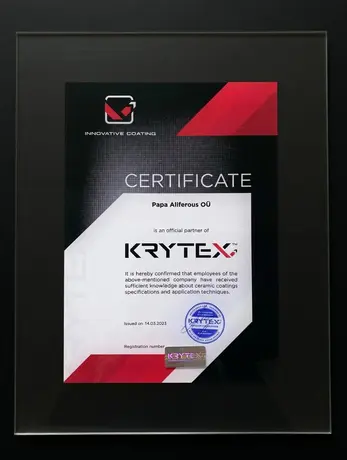 KRYTEX Innovative Coating ametliku partneri sertifikaat