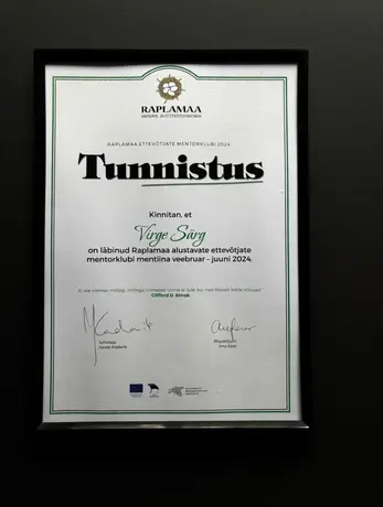 Raplamaa ettevõtjate mentorklubi 2024 tunnistus